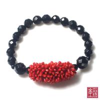 【金石工坊】天然唯美紅珊瑚黑麻腦手鍊