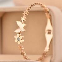 【米蘭精品】玫瑰金鑲鑽純銀手環精美蝴蝶花圈飾品
