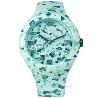 PUMA / PU103211024 / 繽紛幾何層次運動矽膠腕錶 綠色 47mm