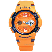 Baby-G CASIO / BGA-210-4B 卡西歐復古街頭運動球衣橡膠腕錶 橘x深籃框 43mm
