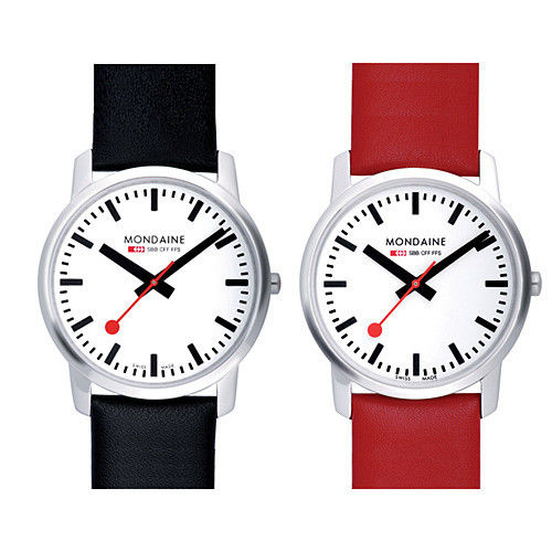 MONDAINE 瑞士國鐵藍寶石水晶薄型腕錶/36mm-紅/黑錶帶 (672111/672111R)