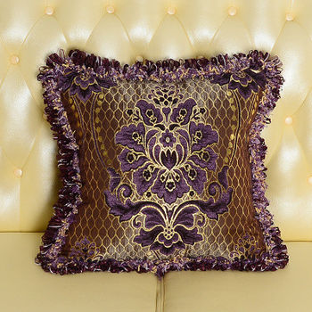 【協貿】高檔奢華歐式緹花工藝紫色抱枕含芯