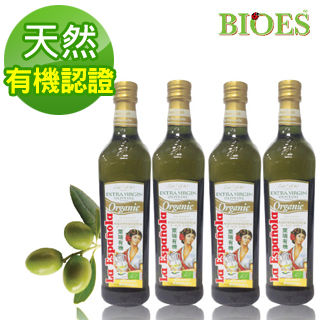 【囍瑞 BIOES】 萊瑞有機初榨冷壓特級100％純橄欖油（750m－4入）  