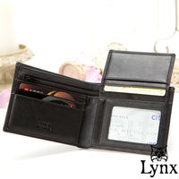 Lynx - 山貓經典品牌風真皮款7卡1照上下翻短夾