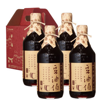 豆油伯缸底醬油童趣禮盒推薦組(四瓶)