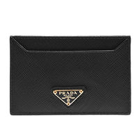 PRADA SAFFIANO METAL系列浮雕LOGO防刮小牛皮萬用票卡/證件名片套-黑