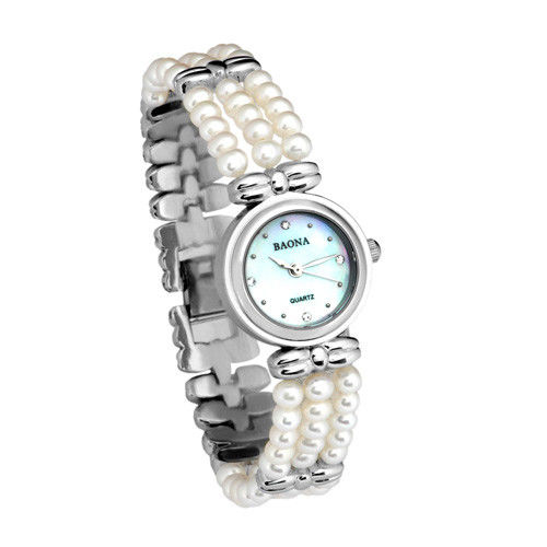 Baona經典珍珠水晶腕錶