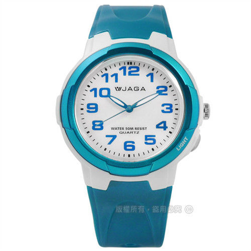 JAGA 捷卡 / AQ68A-DE / 掌握每一刻清晰運動橡膠腕錶 白x藍 38mm