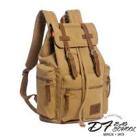 DF BAGSCHOOL - 復古雙飾牛皮帆布款多口袋後背包-共2色