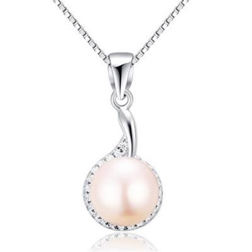 【米蘭精品】925純銀珍珠項鍊精美時尚鑲鑽銀飾