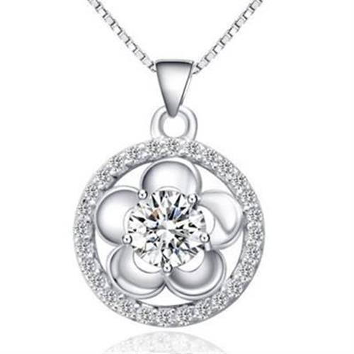 【米蘭精品】925純銀項鍊花朵吊墜精緻童話百搭鑲鑽銀飾