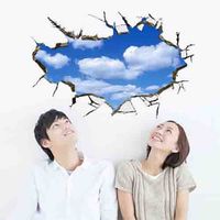 窩自在★DIY無痕創意牆貼/壁貼60X90-3D藍天白雲_AY9253-行動