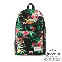 DF Queenin日韓 - 潮流花卉系列百搭款尼龍後背包