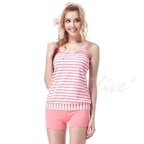 (現貨+預購)【沙兒斯】時尚粉色條紋款二件式經典條紋泳裝NO.B92346-08
