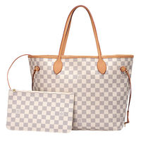LV N41361 經典Damier Neverfull MM肩背包(中-白-附萬用小袋)