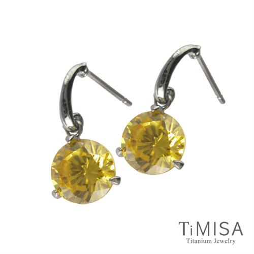 【TiMISA】花妍朵朵-活力黃 純鈦耳環一對