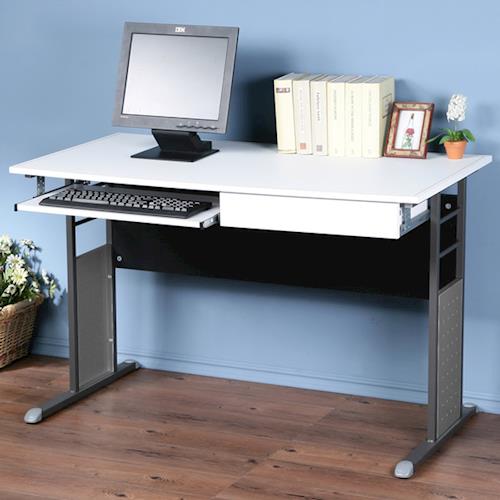 Homelike 巧思辦公桌 炫灰-白色仿馬鞍皮120cm(附鍵盤架、抽屜)