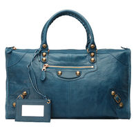 BALENCIAGA 巴黎世家Giant Work玫瑰金釦機車包(藏藍色)