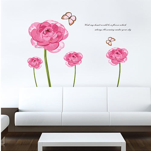 窩自在★DIY無痕創意牆貼/壁貼-玫瑰蝴蝶_AY736(50X70)