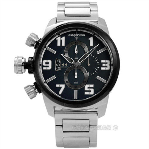 elegantsis / ELJF48K-OB03MA / 精密狙擊風格三環不鏽鋼腕錶 深灰藍x黑框 48mm