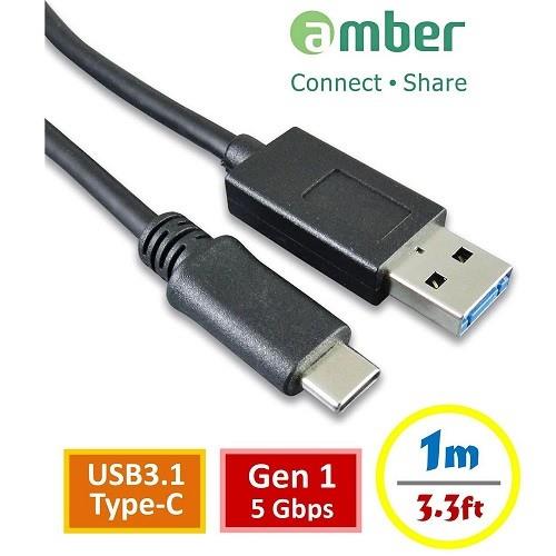 【amber】USB3.1 Type-C公 對 USB3.1 A公充電線/傳輸線，Gen 1，1米