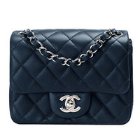 CHANEL 經典菱格紋羊皮轉釦銀鍊MINI COCO包(深藍)