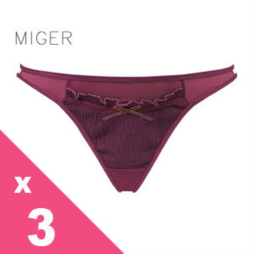 [MIGER密格內衣]側邊細帶條紋性感丁字褲三件組-台灣製-葡萄紫+紅色+牙白