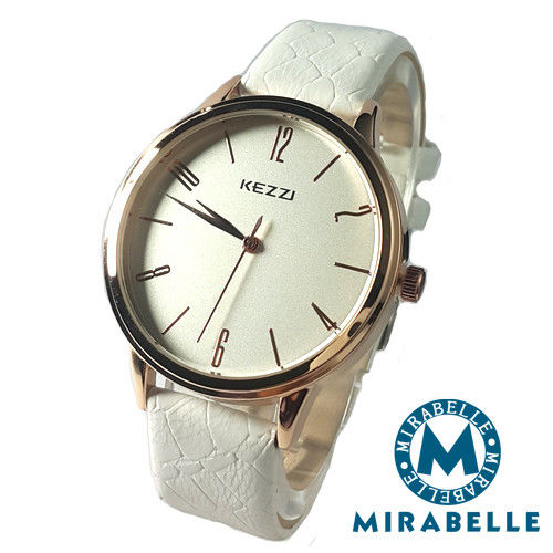 【Mirabelle】簡約金繽＊壓紋皮革男錶/白