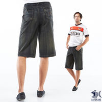 【NST Jeans】002(9372) 竹林秋風 鬆緊六袋款牛仔短褲(中高腰鬆緊帶寬版)-行動