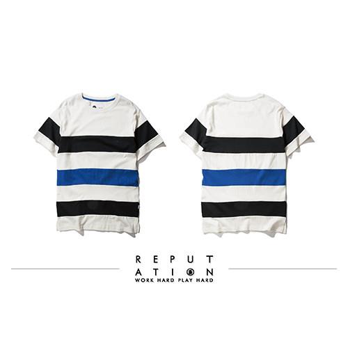 REPUTATION- 異色拼接橫條Tee