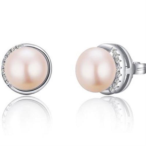 【米蘭精品】925純銀耳環鑲鑽耳飾圓型珍珠優雅