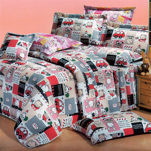 艾莉絲-貝倫 小熊家園(5.0呎x6.2呎)四件式雙人(高級混紡棉)鋪棉涼被床包組(米色)