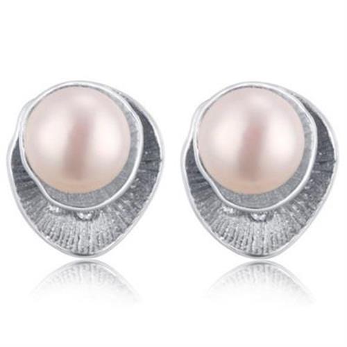 【米蘭精品】925純銀耳環珍珠耳飾貝殼造型
