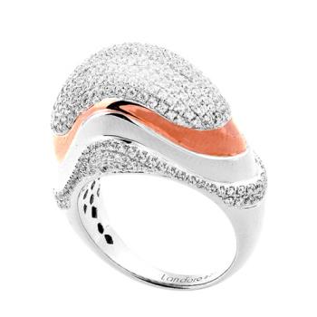 【Jewelrywood】純銀微鑲晶鑽法式風情雙色戒指(玫瑰金)