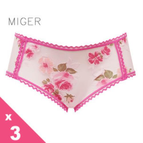 [MIGER密格內衣]復古碎花網紗中低腰三角內褲三件組-台灣製-白/灰+綠色+粉色