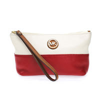 【Michael Kors】 金屬LOGO 防刮牛皮手拿包 / 皮革化妝包-行動