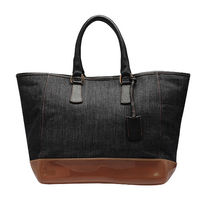 FURLA 單寧牛仔拼接果凍質感PVC皮革吊牌手提托特包(展示品-藍X咖)