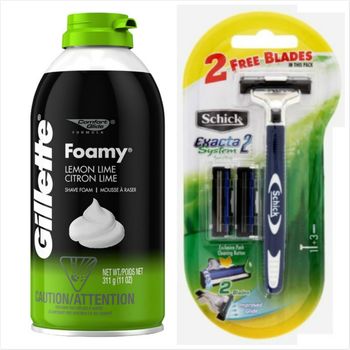 【美國 Gillette】刮鬍泡-薄荷/香草*6入組(11oz/311g*3)+Schick舒適刮鬍刀*1