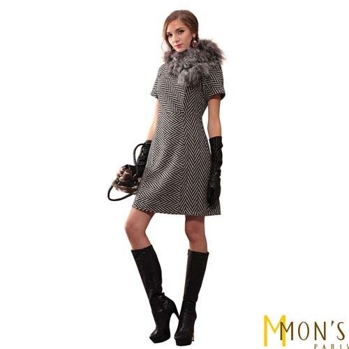 MON’S氣質華貴幾何線條毛料洋裝