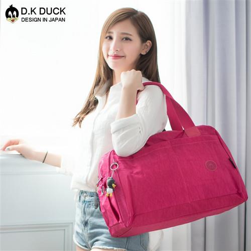 【D.K DUCK達可鴨】日系休閒首選 防潑水尼龍款 多功能大容量旅行包-玫紅
