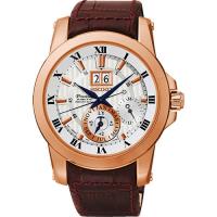 SEIKO PREMIER 羅馬年曆人動電能復古男用腕錶-銀x玫塊金框/7D56-0AB0P(SNP096J1)