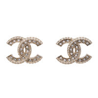 CHANEL 香奈兒經典CC LOGO大小水鑽鑲嵌造型穿式耳環(金)