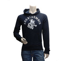 Abercrombie Fitch 仿舊老虎圖騰薄長袖連帽TEE(男-深藍-M)