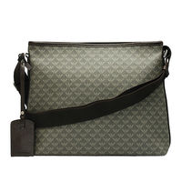 EMPORIO ARMANI 經典滿版LOGO防刮PVC拉鍊斜背大方包(咖啡綠)