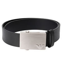 EMPORIO ARMANI 經典銀色浮雕LOGO金屬滑釦防刮牛皮壓紋腰帶/皮帶(黑色)