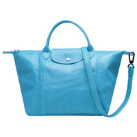 LONGCHAMP LE PLIAGE CUIR 小羊皮短把手提/斜背包(中-淡藍色)