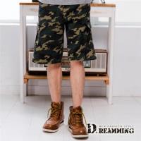 【Dreamming】韓系街頭迷彩多口袋伸縮休閒短褲(綠色)-行動