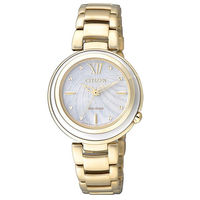 CITIZEN 光動能 L系列 珍珠光彩動人時尚腕錶/珍珠白-32mm/EM0336-59D