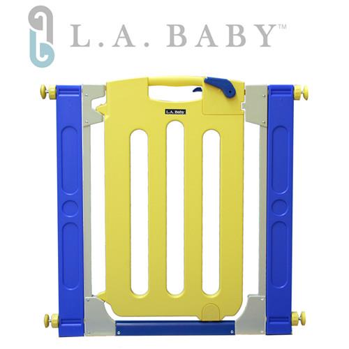 【美國 L.A. Baby】 幼兒安全自動上鎖門欄(附贈兩片延伸片)-繽紛黃