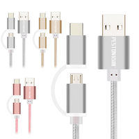 ○PESTON 二合一 Type C MICRO USB 充電線 傳輸線○適用手機 平板電腦 高質感編織線 鋁合金接頭
